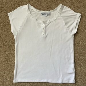 Colorful Planet White Ribbed Top EUC